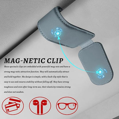 Sunglass Holder for Car, Car Sunglass Holder, Magnetic Leather Sunglasses Holder and Ticket Card Clip, Auto Multi-Functional Sun Visor Eyeglass Holders for SUV Pickup Truck (Light Grey) - Image 5