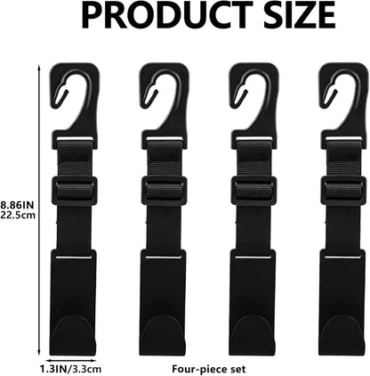 4 Pack Headrest Hooks for Car, Adjustable Purse Hook, 110 LBS Heavy Duty, Vehicle Seat Back Organizer for Purses, Bags, Handbags, Easy Install ﻿(Black) - Image 2