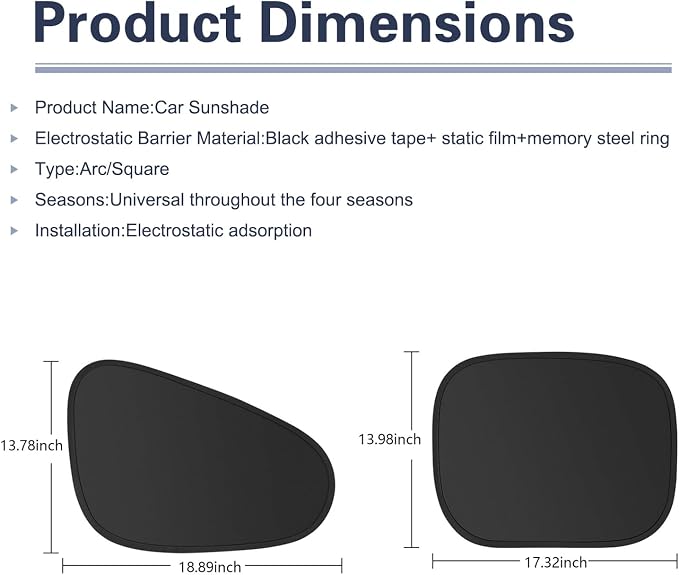 4 PCS Car Side Window Sun Shade, Polyester Sunproof Heat Insulation Front Rear Window Shades, Sun Block Privacy Protection Cover, Universal for Most Vehicles (Black) - Image 2
