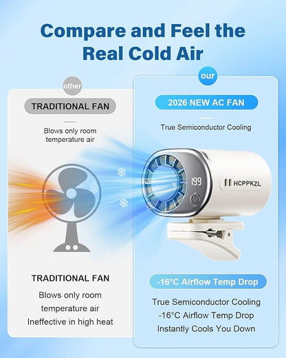 2026 Car Clip on Air Conditioner Fan with LED Display Portable Mini Cooling System 360° Rotation Adjustable 200 Speeds Rechargeable Handheld Gadget 16℃ Semi Wide Clamp for Vehicle Shirt Waist(Gray) - Image 8