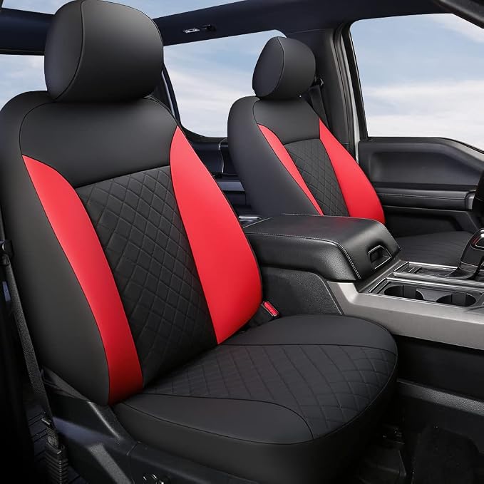 GIANT PANDA Wrangler JL Seat Covers Custom Fit for Jeep Wrangler,Premium Waterproof Faux Leather, 2018 2019 2020 2021 2022 2023 2024 2025 2026 JL 4 Door with Rear Cup Holder Full Set (Solid Red) by GIANTPANDA