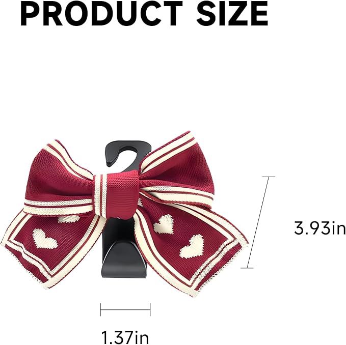 2 Pack Bow Car Seat Headrest Hooks, Red Heart | PVC construction, snap-on installation, holds bags purses or umbrellas, fits most cars and trucks, car interior accessories - Image 2