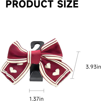 2 Pack Bow Car Seat Headrest Hooks, Red Heart | PVC construction, snap-on installation, holds bags purses or umbrellas, fits most cars and trucks, car interior accessories - Image 2