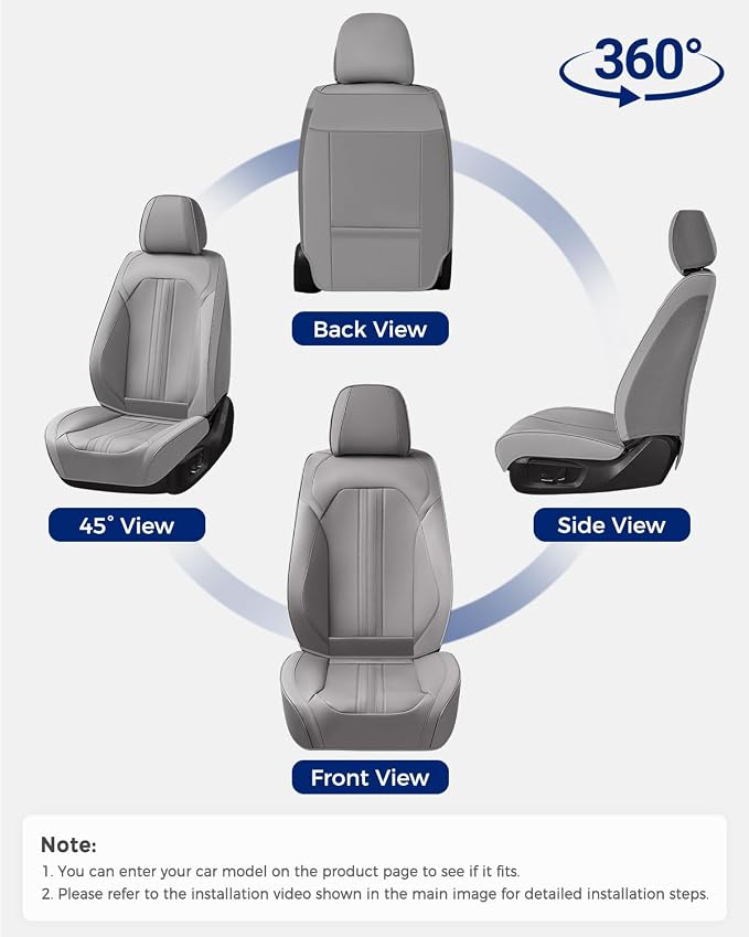 Huidasource Gray Seat Covers, Luxury Faux Leather Car Seat Cover, Velcro Adjustable, with Airbags, Seat Belts, Thinning Design Perforation Cooling＆Heating, Fit for Most Cars, Vans, Trucks, SUVs, Gray - Image 8