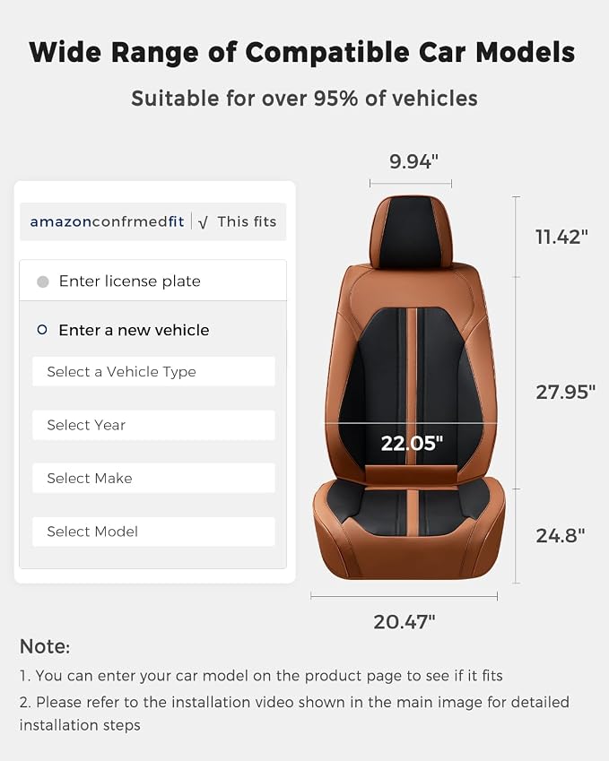 Huidasource Front Car Seat Cover, Luxury Faux Leather Car Seat Covers Front Seats, Fit Airbags, Seatbelt Buckles, Perforation, Cooling＆Heating, Universal Fit for Most Cars Vans Trucks SUVs Brown＆Black - Image 2