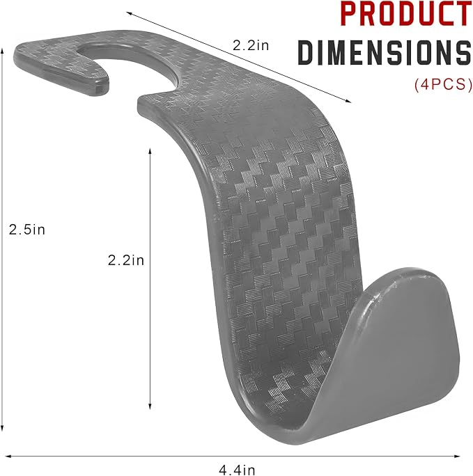 4 PCS Car Seat Headrest Hook, S Type Auto Rear Seat Hanger Holders Backpack Storage Hooks, Universal Vehicle Storage Organizers for Wallet Purse Bag Cloth Umbrella (Gray) - Image 2