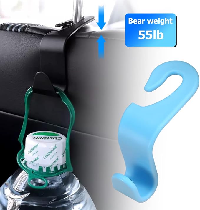 8sanlione 4 Pack Car Headrest Hooks for Vehicle Seats, Light Blue | PP plastic construction, rotating clip design, folds behind the seat, fits matching headrest posts, interior accessory - Image 3