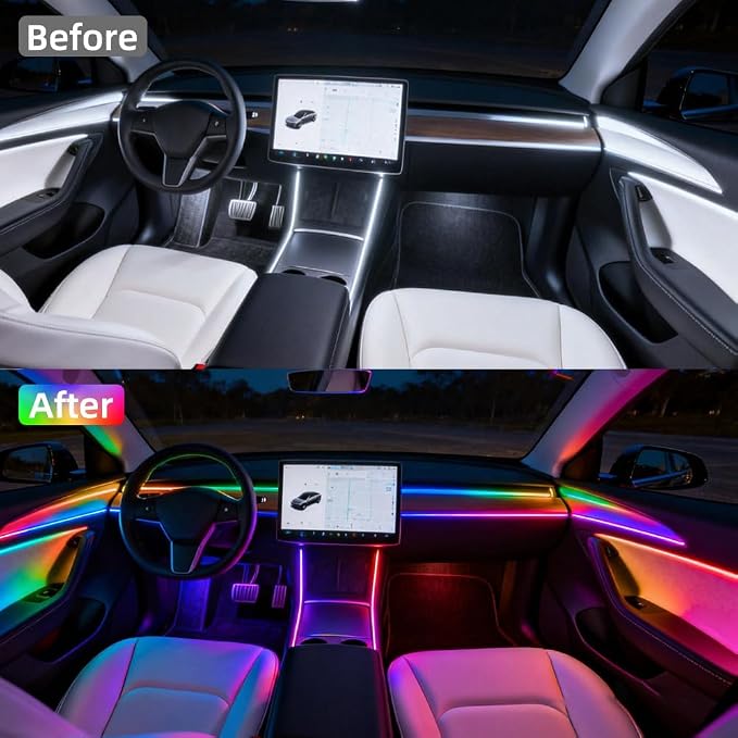 Acrylic Interior Car LED Lights with Remote and Wireless APP, Ambient Lighting Kits Fiber Optic Strip LEDs,16 Million Colors Music&DIY Function (8 in 1) - Image 2