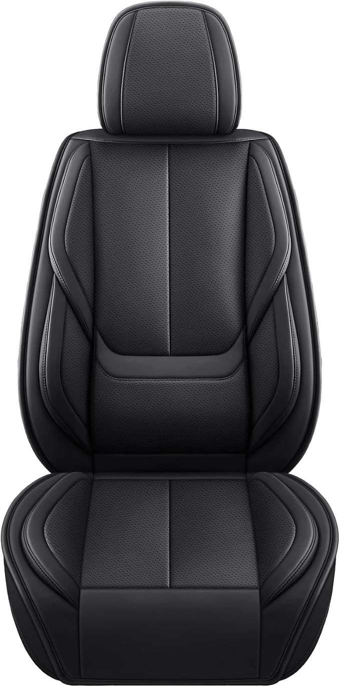 MINGBRON Black Car Seat Cover with Lumbar Support, Car Seat Protector Waterproof, Nappa Leather Car Seat Cushion, Car Seat Covers Front Seats and Back Fit for Most Cars - Image 7