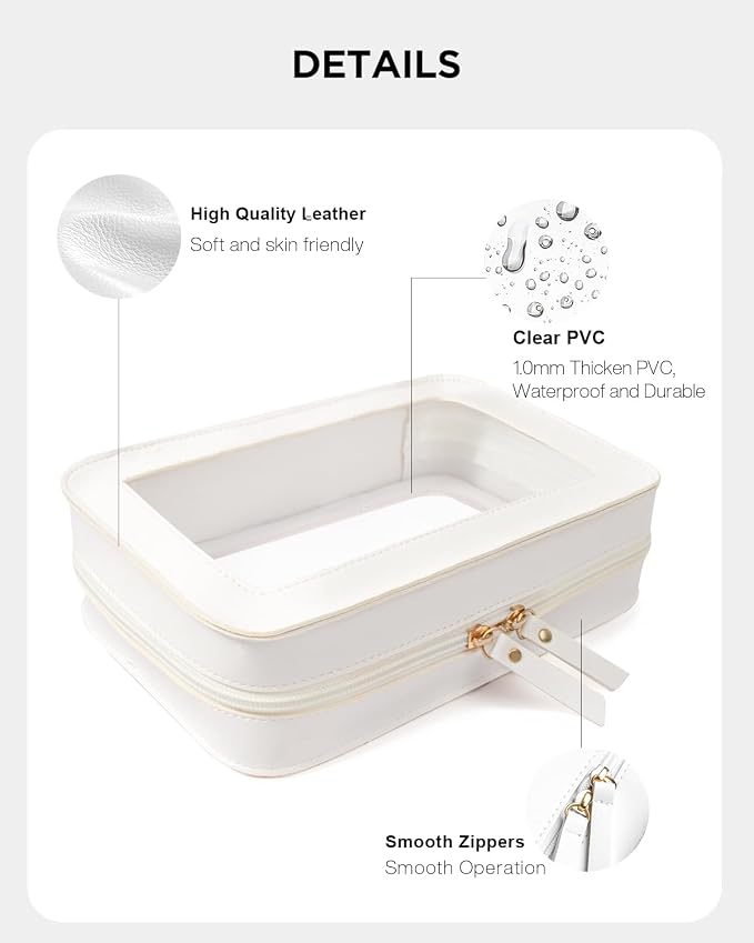 Clear Sunscreen Makeup Bags Pouch, TSA Approved Toiletry Bag with Zipper, Portable Make Up Organizer Traveling Compact Car Bag for Beach Essentials(Clear-White) - Image 4