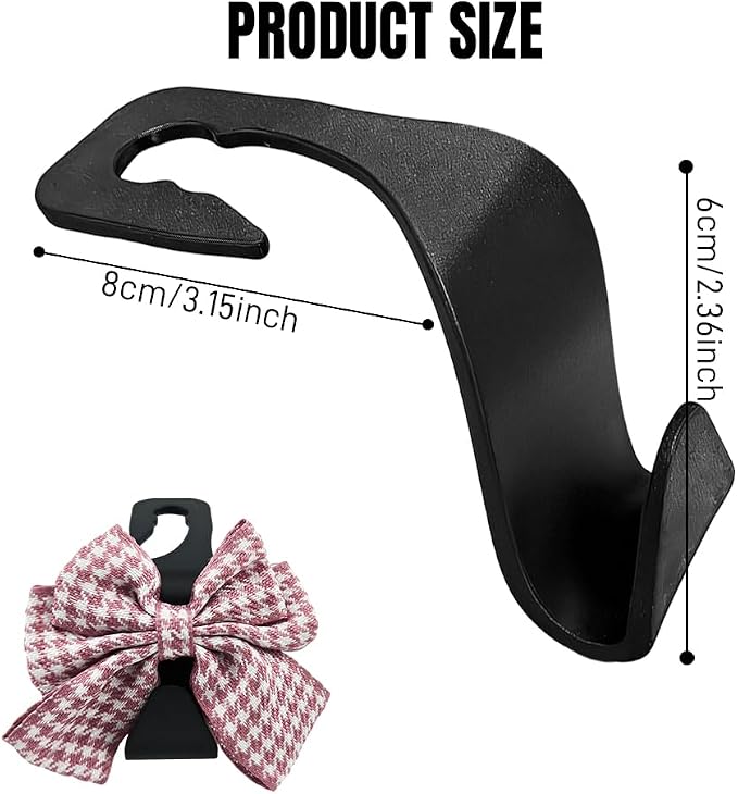 2PCS Car Seat Headrest Hooks, Car Purse Hook, Cute Bow Knot Vehicle Seatback Hanging Storage Organizer, Auto Seatback Decor Organizer Hanger for SUV Truck (Houndstooth/Pink) - Image 2
