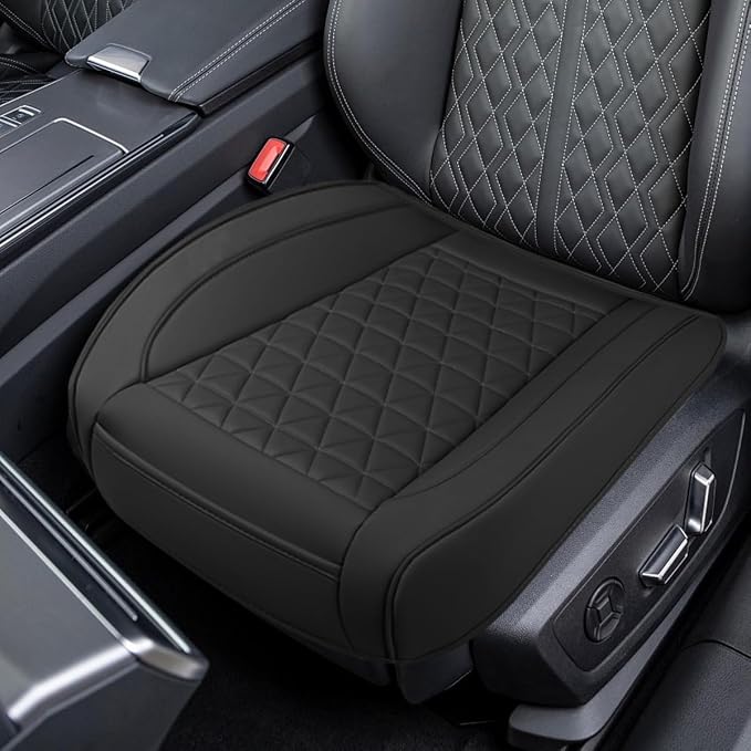 Luxury Faux Leather Car Seat Cover, Car Seats Cushion, Black | Anti-Slip Waterproof Universal Front Bottom Seat Protector with Storage Pocket for Sedans, SUVs, Trucks, Triangular Pattern by Unknown