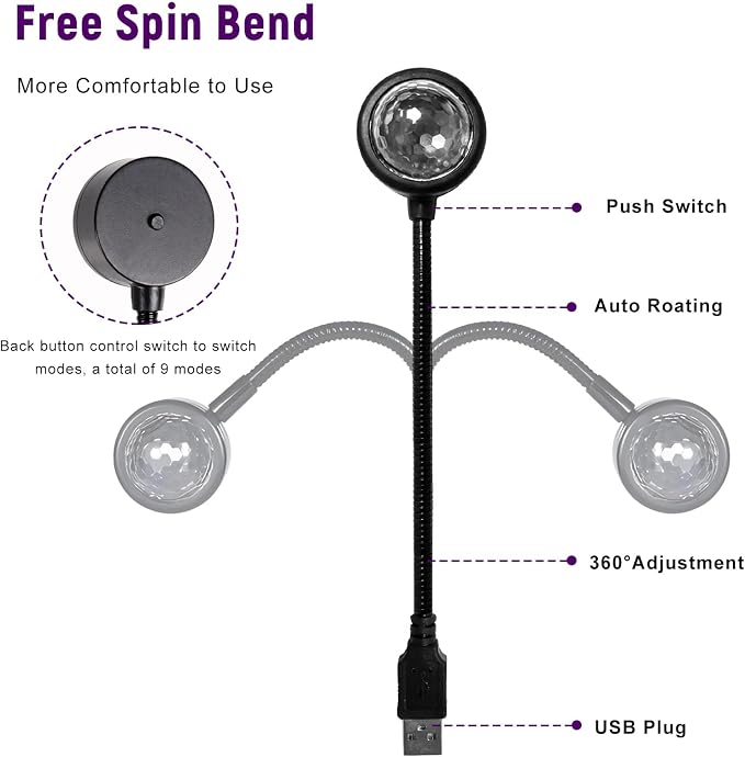 USB Star Night Light Projector, Romantic Sound Activated Car Interior Atmosphere Lamp, Portable LED Night Light for Vehicle Bedroom Party Ceiling, Car Accessories - Image 3