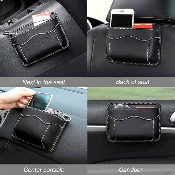 Moly Magnolia PU Leather Car Seat Side Pocket Organizer, Gray | holds phones pens and cards, console door or narrow-gap placement, fits most cars, SUVs, and trucks, car interior accessories - Image 4