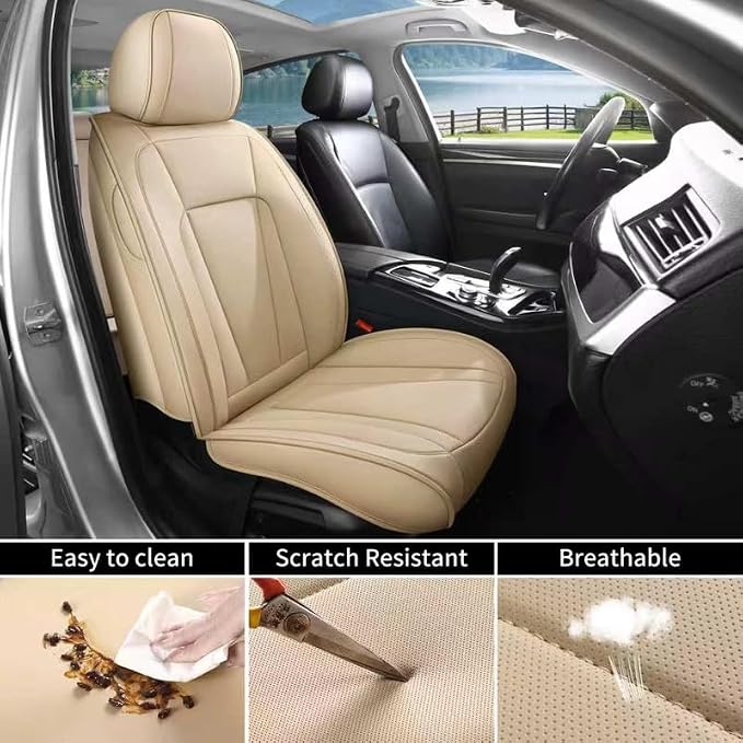 Front Seat Covers Custom Fit for Kia K5 2021-2026,Beige | Luxury Faux Leather, Waterproof, Anti-Slip, Airbag Compatible, Breathable, Car Seat Protectors, 1 Row 2 Seats - Image 3