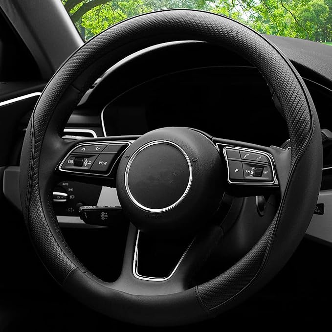 YHONGJT Soft Microfiber Leather Anti-Slip Car Steering Wheel Cover, Universal Fit 15 Inch for Women Girls, Fit Vehicles, Sedans, SUVS, Vans, Trucks - Black - Image 4