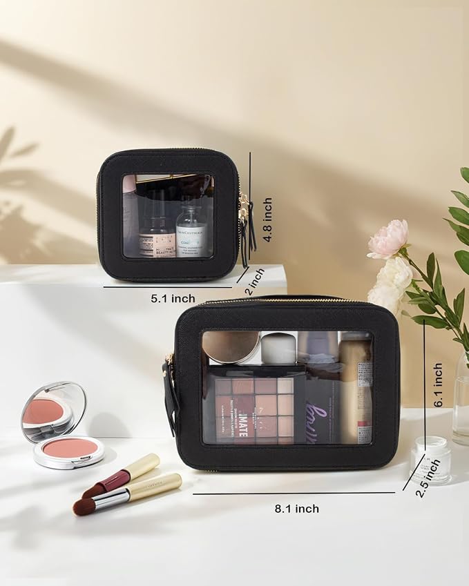 Travel Clear Makeup Bag Set, TSA Approved Cosmetic Bag Case with Zipper Portable Makeup Pouch Toiletry Bag Traveling Cosmetic Organizer Storage Bag Car Organizer Car Essentials - Image 3