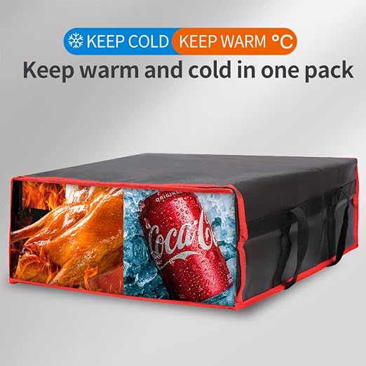 Bodaon Insulated Pizza Delivery Bag, 20" x 20" x 8" Pizza Warmer Bags for Carry Hot, Insulated Food Delivery Bag, Insulated Grocery Bags, Black with Red Edge, 1-Pack | Pizza Warmer Bags for Carry Hot Food, Insulated Food Delivery Bag, Grocery Shopping ... - Image 3