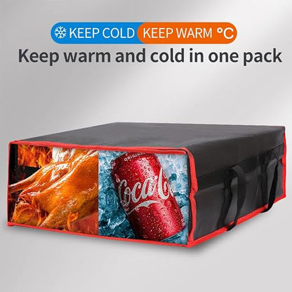 Bodaon Insulated Pizza Delivery Bag, 20" x 20" x 8" Pizza Warmer Bags for Carry Hot, Insulated Food Delivery Bag, Insulated Grocery Bags, Black with Red Edge, 1-Pack | Pizza Warmer Bags for Carry Hot Food, Insulated Food Delivery Bag, Grocery Shopping ... - Image 3