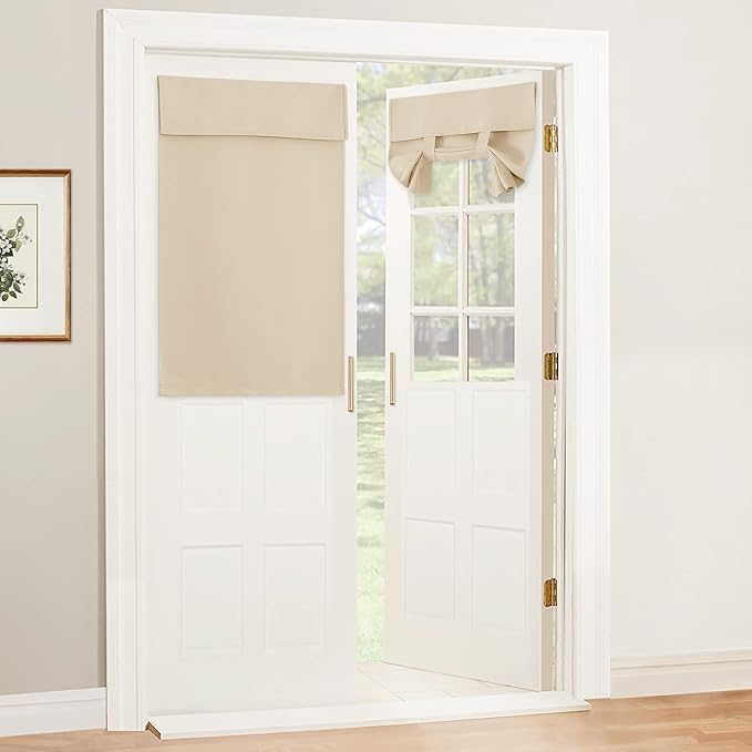 RYB HOME Sidelight Blinds French Door Window Covering Room Darkening Shades | Privacy Thermal Curtain for Bedroom, Renter Friendly Blackout Curtains, Adhesive No Drill,W26 x L40, Biscotti Beige, 1 Panel by RYBHOME