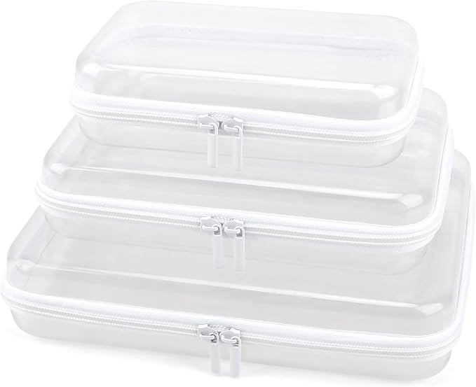 YOPCDJ 3 Pack Clear Hard Shell Zipper Case, Clear Zipper Pouches Waterproof Makeup Organizer & Travel Toiletry Bag, Diaper Bag Organizing Pouches, Plastic Pouch for Office Home Storage, LMS by YOPCDJ