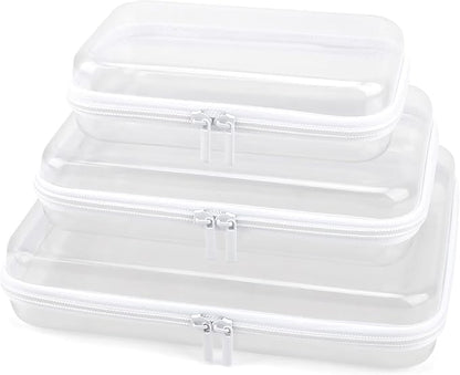 YOPCDJ 3 Pack Clear Hard Shell Zipper Case, Clear Zipper Pouches Waterproof Makeup Organizer & Travel Toiletry Bag, Diaper Bag Organizing Pouches, Plastic Pouch for Office Home Storage, LMS by YOPCDJ