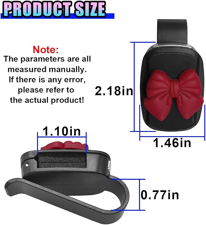 2PCS Cute Bow Glasses Holders for Car Sun Visor, Automotive Leather Sunglasses & Ticket Card Organizing Clip, Universal Vehicle Interior Eyeglasses Mount for Cars, Trucks, SUVs (Red) - Image 2
