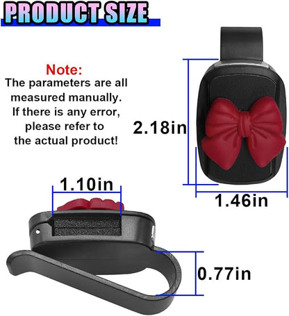 2PCS Cute Bow Glasses Holders for Car Sun Visor, Automotive Leather Sunglasses & Ticket Card Organizing Clip, Universal Vehicle Interior Eyeglasses Mount for Cars, Trucks, SUVs (Red) - Image 2