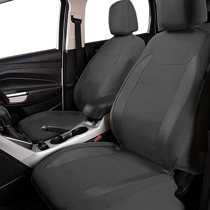 Flying Banner car seat Covers Protects Water Proof Faux Leather Carbon Fiber Fronts Gray Gray - Image 2