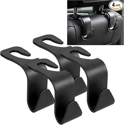 4 PCS Car Seat Headrest Hook, S Type Auto Rear Seat Hanger Holders Backpack Storage Hooks, Universal Vehicle Storage Organizers for Wallet Purse Bag Cloth Umbrella (Black, Thickened) by Pxobiug