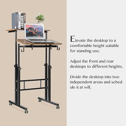 SIDUCAL Mobile Standing Desk, Portable Stand Up Desk, Small Adjustable Converter with Wheels Home Office Workstation, Rolling Laptop Cart for Sitting, Rustic Brown - Image 8