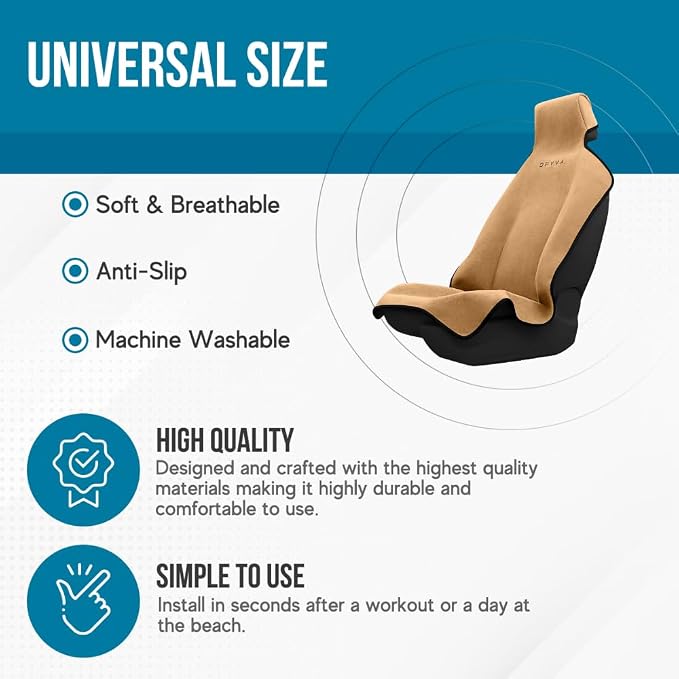 DryvaSeat - Premium Microfiber Towel Car Seat Cover - Waterproof & Sweatproof - Universal Fit, Machine Washable, Non-Slip - Seat Protector for Car, Truck, SUV, Van (Tan, 1 Pack) - Image 3