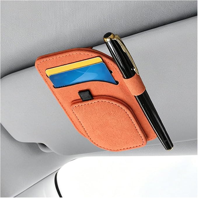 Car Sun Visor Organizer, Multi-Pocket Vehicle Sunglass Card Holder with Pen Slot, Automotive Interior Sunshade Glasses Storage Organizer, Universal Fit (Orange) by Unknown
