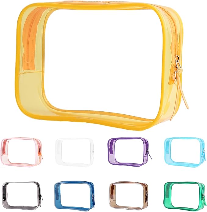 Buminee Clear Pouch Small, 6.6"x2.3"x4.7" Size TSA Approved Toiletry Bag, Travel Bags for Toiletries, Cosmetic Bag for Women and Men - 1 Pack Yellow by Buminee