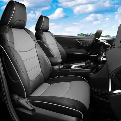 CocheFamilia Custom Fit RAV4 Car Seat Covers for Select Toyota RAV4 2019 2020 2021 2022 2023 2024 2025 LE,XLE,XLE Premium,Limited - Full Set,Leather(Black/Gray) by CocheFamilia
