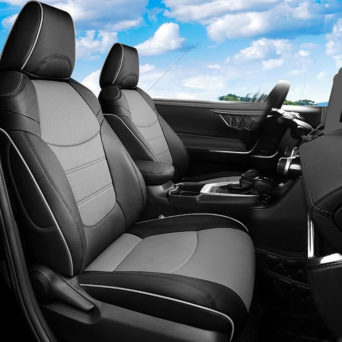 CocheFamilia Custom Fit Corolla Car Seat Covers for Select 2020 2021 2022 Toyota Corolla L LE - Full Set,Leather (Black and Grey) by CocheFamilia