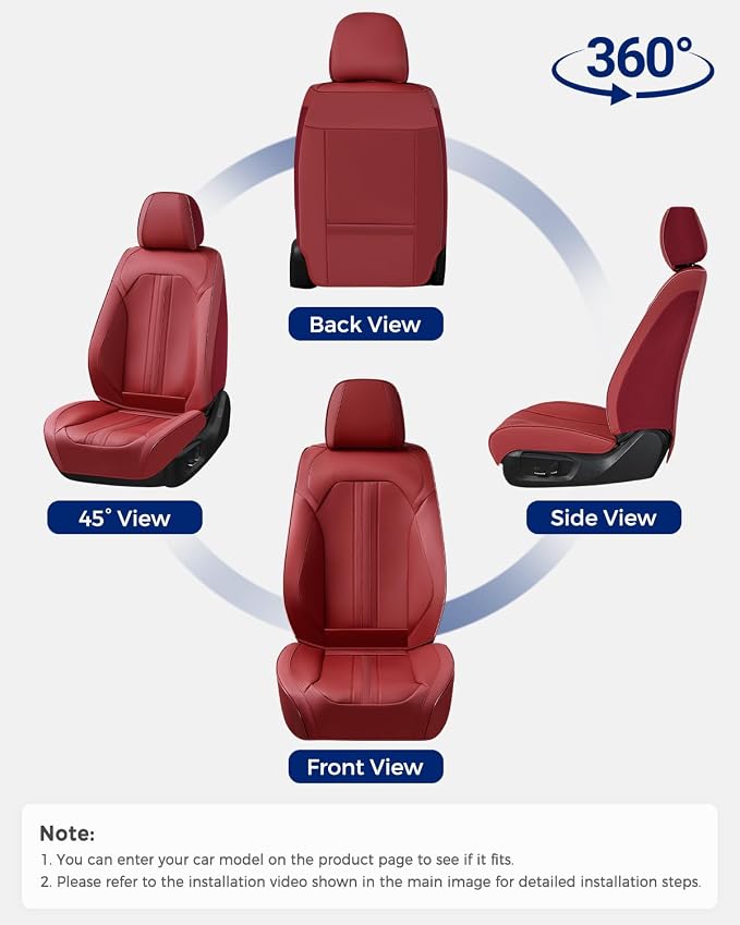 Huidasource Red Seat Covers, Luxury Faux Leather Car Seat Covers, Velcro Adjustable, with Airbags, Child Seat, Perforation Cooling＆Heating, Universal Fit for Most Cars, Vans, Trucks, SUVs, Red - Image 8