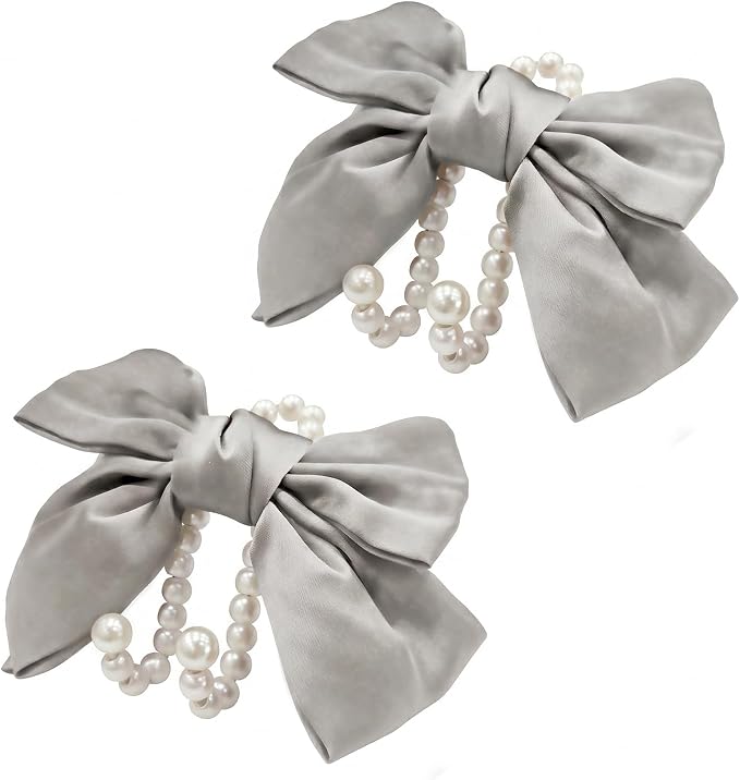 2 PCS Bow Pearl Car Seat Headrest Hook – Cute Purse Hook for Car, Girly Interior Decoration Accessories Hook Hanger, Seatback Holder for Purses & Bags, Elegant Car Organizer (Moonlight Grey) - Image 4