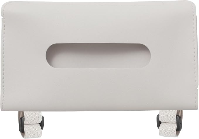 PATIKIL Car Tissue Holder, PU Leather Rectangle Napkin Paper Towel Dispenser Box Case with Elastic Strap for Car Sun Visor Seat, Beige by PATIKIL
