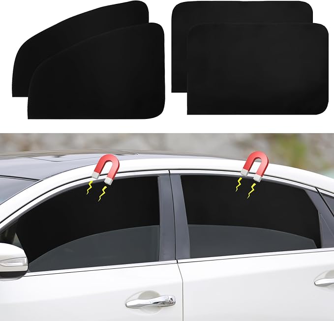 Ovege Car Window Shades 4pcs Magnetic -Side Window Sun Shade for Baby Car Privacy Curtain UV Protection－Front&Back 4pcs by Ovege