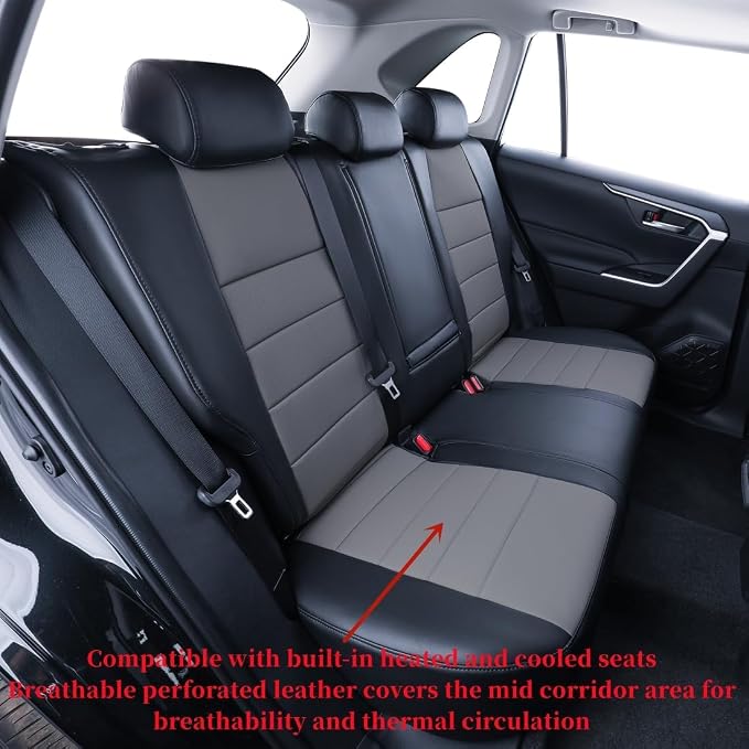 coverdream Corolla Cross Leather Seat Covers Custom Fit for 2023-2026 Toyota Corolla Cross Hybrid S,SE,XSE,Nightshade SUV,Fully Covered,Luxury Waterproof Car Seat Protector(Full Set,Black/Gray) - Image 6