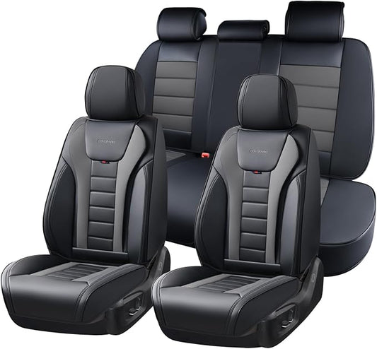 Coverado Car Seat Covers Full Set, Seat Covers for Cars, Front Seat Covers and Back Seat Cover Waterproof Leather Automotive Seat Cover, Universal Car Interior Protectors Cushion for Most Cars by COVERADOAUTO