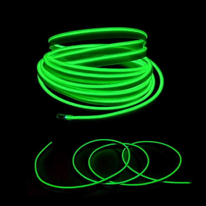 El Wire Green Interior Car LED Strip Lights, 3M Neon Wire USB 5V with Fuse Protection for Automotive Interior Decoration, with 6mm Sewing Edge - Image 3