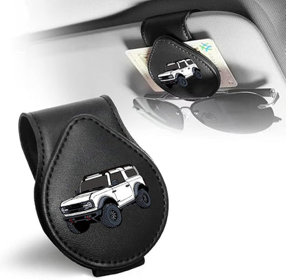 Sunglasses Holder for Bronco, Leather Glasses Frame | Eyeglass Hanger Card Clip for Car Sun Visor,Sunglasses Holder Compatible with Bronco (White) by Unknown