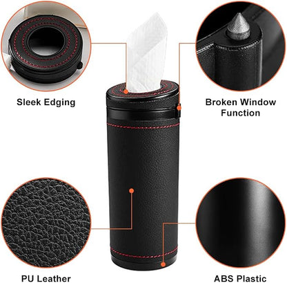 Car Tissue Tube, Cylinder Tissue Box Diameter 2.75'' PU Leather Round Tissues Container for Car Cup Holder, Up to 30 Count Tissue - Image 3