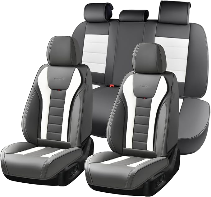 Coverado Car Seat Covers Full Set, Seat Covers for Cars, Front Seat Covers and Back Seat Cover Waterproof Leather Automotive Seat Cover, Universal Car Interior Protectors Cushion for Most Cars by COVERADOAUTO