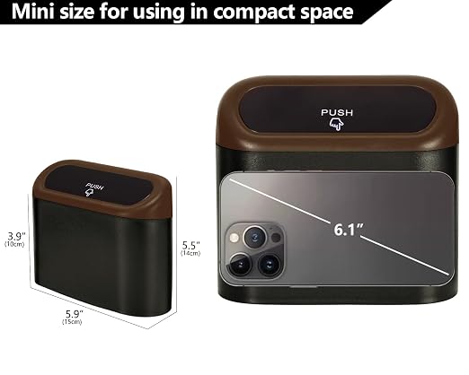 Ginsco 2 Pack Mini Car Trash Can with Lid, Small Car Garbage Can, Cute Leakproof ABS Car Trash Bin, Car Accessories for Interior, Garbage Bin for Car, Home, Office with 120pcs Trash Bags Black/Brown - Image 2