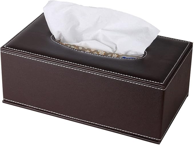 High-end Fashion Pu Leather Tissue Box Holder Business Black,Rectangular Tissue Box Cover,Napkin Holder Drawer Paper Dispenser,Home Office car Tissue Holder with Magnetic Bottom (Brown) by RHCSZ