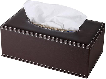 High-end Fashion Pu Leather Tissue Box Holder Business Black,Rectangular Tissue Box Cover,Napkin Holder Drawer Paper Dispenser,Home Office car Tissue Holder with Magnetic Bottom (Brown) by RHCSZ