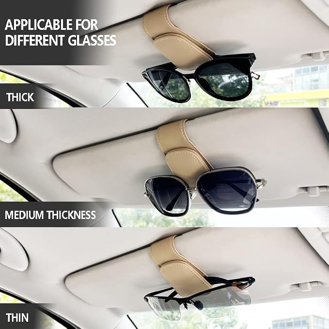 2Pcs Sunglass Holder for Car, Magnetic Leather Eyeglass Hanger Clip for Car Sun Visor, Sunglasses Holder and Ticket Card Clip for Car Visor Accessories (Beige) - Image 4